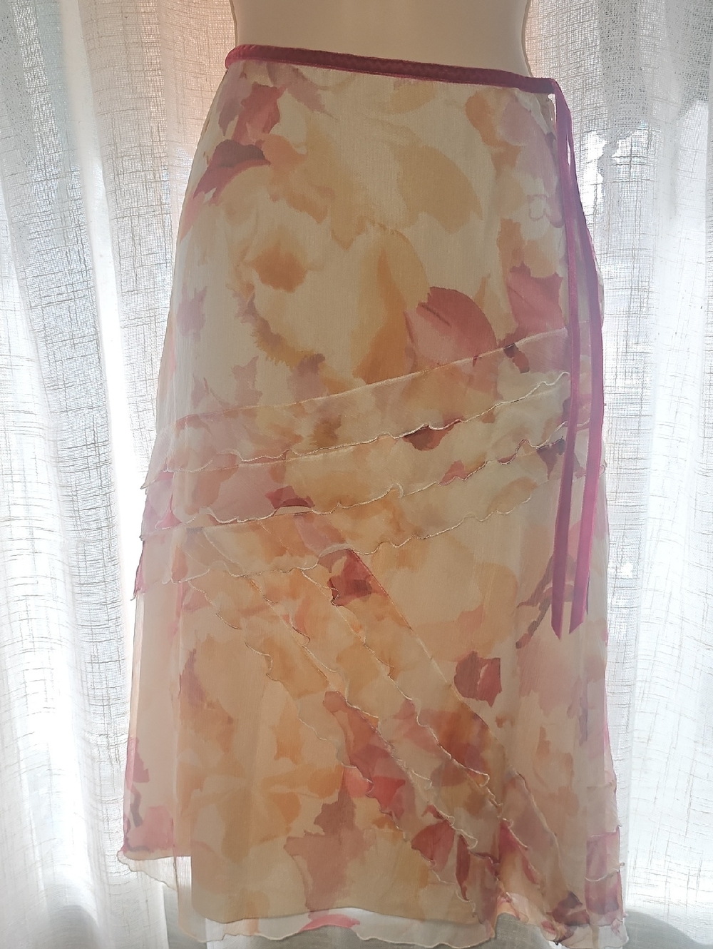 MaxMara Pink & Peach Watercolor A-Line Wrap Skirt